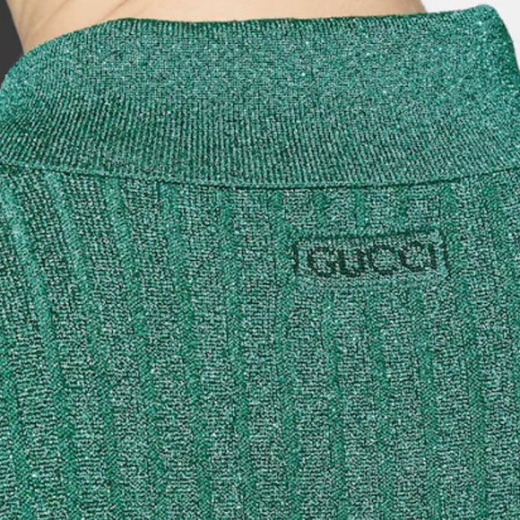 Authentic Gucci Rib-Lamé Cropped Polo Shirt size L - Picture 6 of 11